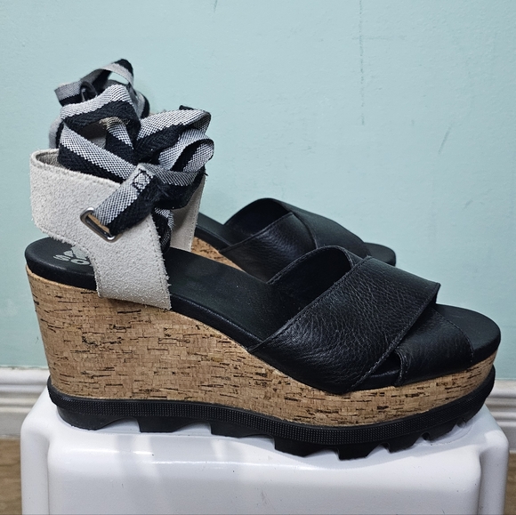 SOREL Joanie II Hi Ankle Lace Up Black Leather Wedge Sandals sz 10 - Picture 5 of 12